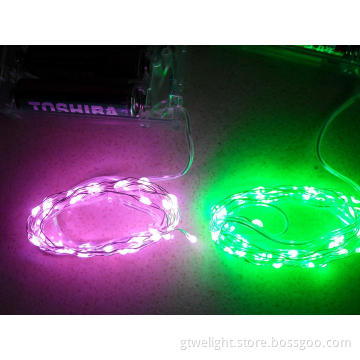 Pink Green LED Strip Light String Lamp Copper Silver Wire by Batteries